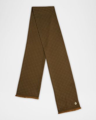 Dunhill Men & apos;s Mulberry Silk Polka Dot Fringe Scarf