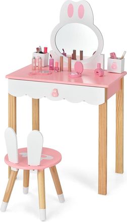 Costway Costway - Set Mesa Tocador Y Silla Para Ni&ntilde;os, Set Tocador Para Ni&ntilde;os Con Espejo, Cajones, Mesa De Maquillaje Para Ni&ntilde;os Y Ni&ntilde;as (rosa)