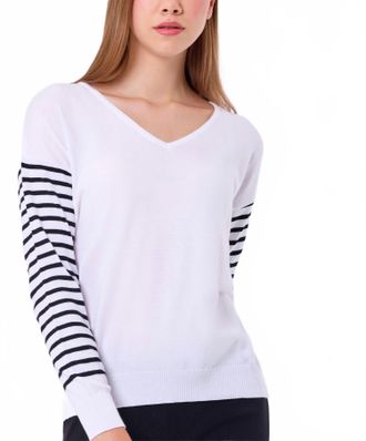 French Kyss Stripe Sleeve Top In White/black