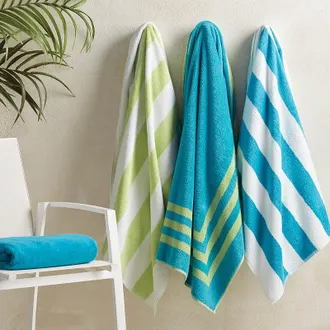Frontgate Set of 4 Framed and Striped Beach Towel - Sangria/Lemon - Frontgate Resort Collection