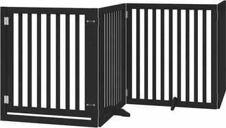 vidaXL Dog Gate with Door Foldable 6 Panels Black 480 cm Poplar Wood vidaXL