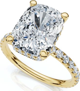 Pompeii3 Certified 3 1/2Ct Cushion Hidden Halo Diamond Engagement Ring 14k Gold Lab Grown