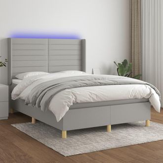 vidaXL Vidaxl - Cama Box Spring Colch&oacute;n Y Luces Led Tela Gris Claro 140x190 Cm