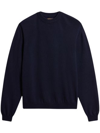 Woolrich Classic Dark Navy Crew-Neck Sweater with Ribbed Finishing