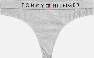 Tommy Hilfiger Womens Original Logo Thong, Grey - Size: 10