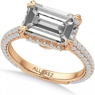 Allurez East-West Emerald Lab Diamond Engagement Ring 14K Rose Gold (4.90ct)