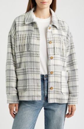 Thread & Supply Fringe Plaid Shacket in Grey Plaid at Nordstrom, Size X-Large