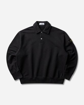 Stone Island Men s Tubular Cotton Fleece Polo Sweatshirt Black