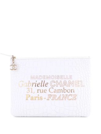 Chanel Signature O Case Pouch Printed Crocodile Embossed Calfskin Medium clutch bag - Bianco