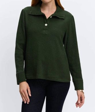 Foxcroft Sammy Cable Knit Long Sleeve Popover In Dark Green