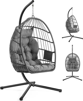 Songmics Silla colgante de exterior plegable de color gris