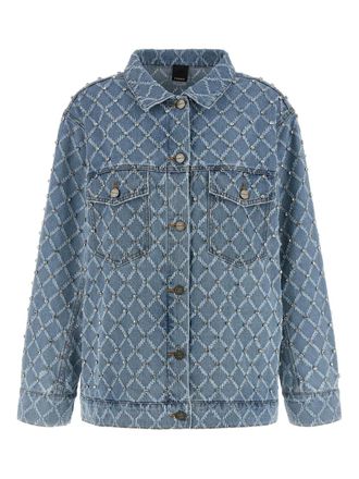 Pinko Pifferaio jacquard crystal denim overshirt - women - Cotton - M - Blue