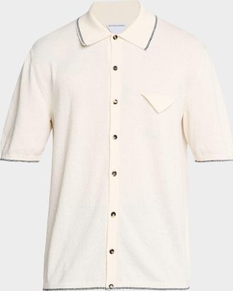 Bottega Veneta Mens Boucle Triangle Pocket Short-Sleeve Shirt
