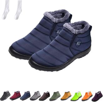 Generic Boojoy Winter Boots for Women and Men, Winter Waterproof Anti-Slip Snow Boots Ankle Booties Warm Fur Lined Shoes for Outdoor (Blue, Adult, Women, 6.5,