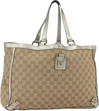 Gucci Pre-owned Tote Bags, female, Beige, Size: ONE SIZE Pre-owned Canvas Tote Bag
