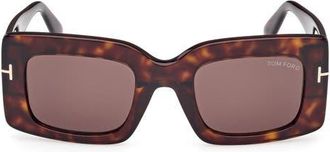 Tom Ford Brigitta 50mm Rectangular Sunglasses in Dark Havana Eco /T Logo at Nordstrom