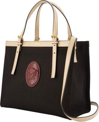 Versace Womens Medusa Emblem Calfskin Tote Black
