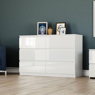 Home Discount Home Discount - Glinton 6 Drawer Chest of Drawers High Gloss Bedroom Storage Furniture, 100% fsc, White