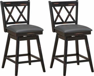 Costway Costway - Set of 2 Bar Stools Counter Height Chair Pub 360 °Swiveling Upholstered Seat 24