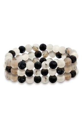 Bling Jewelry Set of 3 Beaded Stretch Bracelet in Grey at Nordstrom Rack