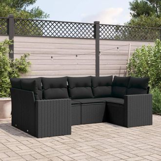 vidaXL Set De Sof&aacute;s De Jard&iacute;n 6 Piezas Y Cojines Rat&aacute;n Sint&eacute;tico Negro Vidaxl