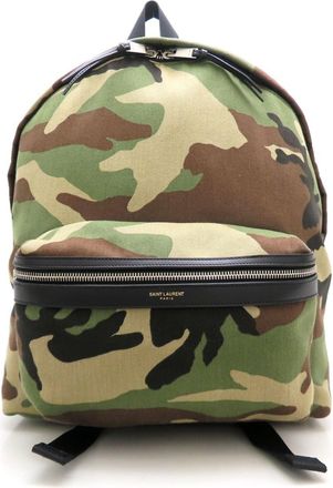 Saint Laurent Camouflage Khaki Canvas Leather Backpack (Pre-Owned)