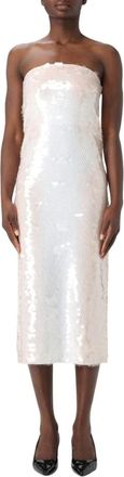 Sportmax Kleedjes, Dames, Beige, L, Pailletten, Sequin Midi Jurk Strapless