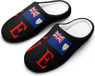 Generic Love Anguilla Flag Mens House Slippers Memory Foam Washable Cotton Slip on Home Shoes