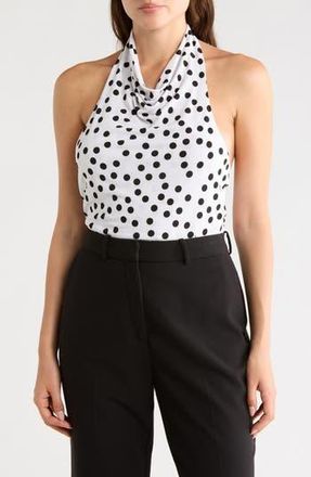 Renee C Polka Dot Knit Halter Top in White/Black at Nordstrom Rack, Size X-Small