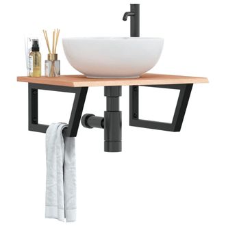 Berkfield Home Basin Shelf Wall Mounted Steel & Solid Wood Oak in Brown