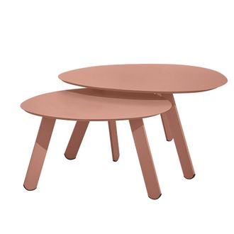 Oviala Juego de 2 mesas de centro nido para jard&iacute;n en color rosa empolvado