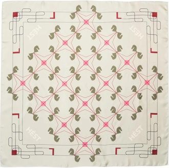 H&eacute;st Elegant Zijden Sjaal met Paardenpatroon - Dames - Zijden sjaals - Groen - ONE Size - Accessoires