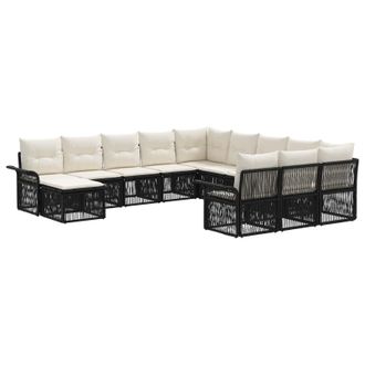 vidaXL Conjunto De Sof&aacute;s De Jard&iacute;n 12 Pcs Negro Y Blanco Crema Vidaxl