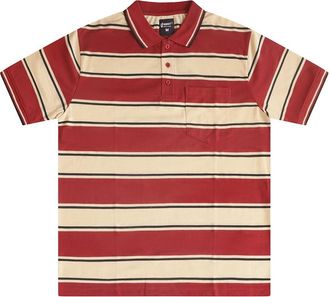 Generic Mens Striped Polo Shirt with Double Tipping Collar and Pocket, Short Sleeve, M-3XL 2409 (UK, Alpha, L, Regular, Regular, Wine-Beige-Black)