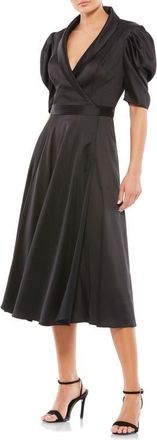 Mac Duggal Puff Sleeve Satin A-Line Dress in Black at Nordstrom, Size 0