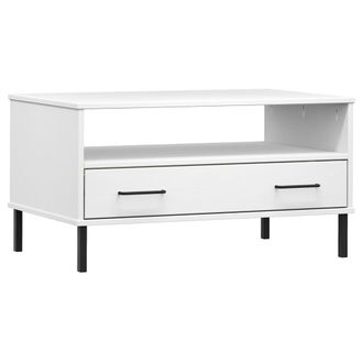 vidaXL Vidaxl - Mesa De Centro Patas Metal Oslo Madera Maciza Blanco 85x50x45cm