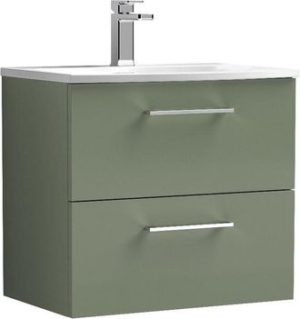 Nuie Nuie - Arno Satin Green 600mm Wall Hung 2 Drawer Vanity Unit and Curved Ceramic Basin - ARN824G