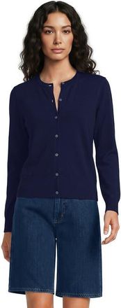 Lands End Fine Gauge Cotton Crew Cardigan Sweater in Deep Sea Navy at Nordstrom, Size X-Small