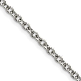 Diamond2Deal Stainless Steel Polished 3mm Cable Chain Necklace