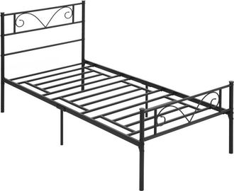 HOMCOM Marco De Cama Individual De Metal Para Colch&oacute;n 90x190 Cm Con Cabecera Forma Mariposa Y Patas De 31 Cm Espacio Bajo De Almacenamiento 95x196x100 Cm
