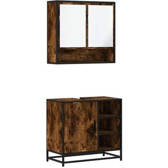 vidaXL Set De Muebles Ba&ntilde;o 2 Pzas Madera Contrachapada Roble Ahumado Vidaxl