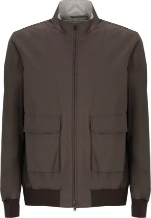 Herno Brown Cotton High-Neck Bomber Jacket