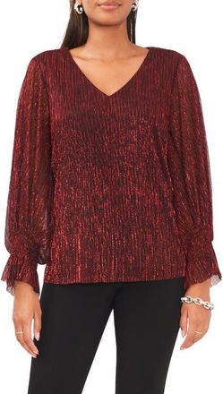 Vince Camuto Smocked Cuff Metallic Top in Red at Nordstrom, Size Large