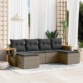 vidaXL Vidaxl - Set De Muebles De Jard&iacute;n 6 Pzas Y Cojines Rat&aacute;n Sint&eacute;tico Gris