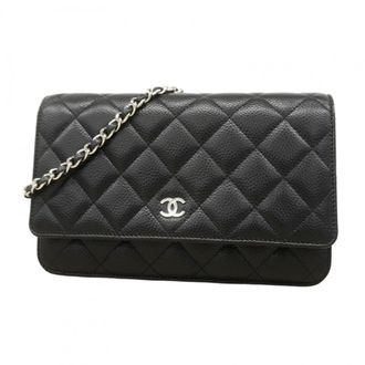 Chanel Black Grained Calfskin Chain/Shoulder Wallet (Pre-Owned)