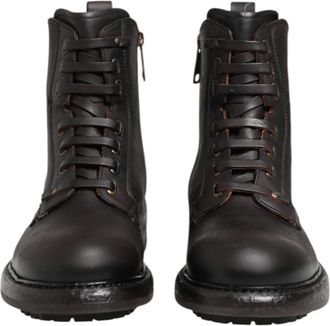Dolce & Gabbana Dark Brown Leather Lace Up Mid Calf Boots Mens Shoes (Pre-Owned)