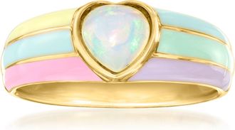 Ross-Simons Opal Heart Ring With Multicolored Pastel Enamel in 18kt Gold Over Sterling