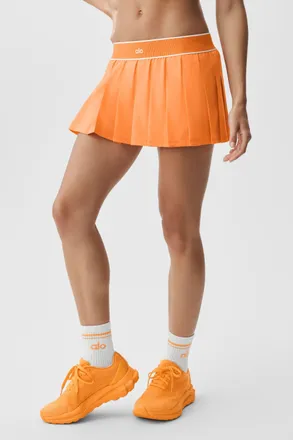 Alo | Low-Rise Amp It Up Tennis Skirt in Satsuma Breeze, Size: Medium