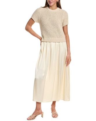 English Factory Satin Contrast Mixed Media Midi Dress