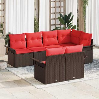 vidaXL Vidaxl Set Divano Da Giardino 7 Pz Marrone Polyrattan